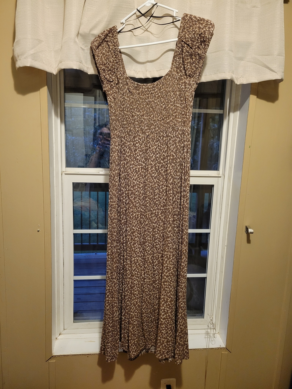 Sleeveless Brown Floral Maxi Dress with Smocked Bodice